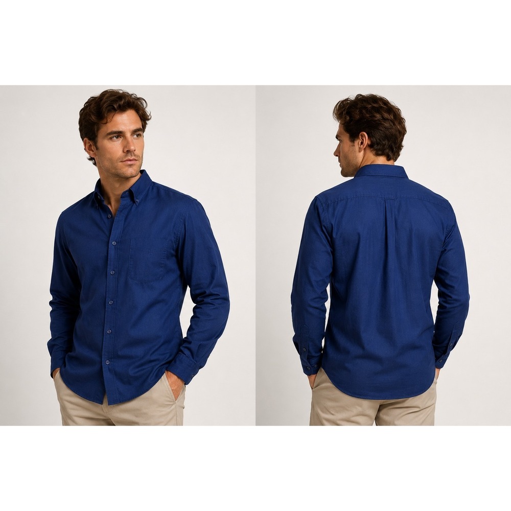 Roundtree & Yorke Men's XL Dress Shirt Blue Luxury Cotton Long Sleeve Button Fro